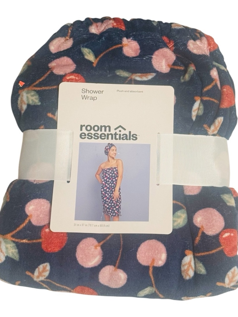Room Essentials Navy Cherry Print Shower Wrap NEW!
